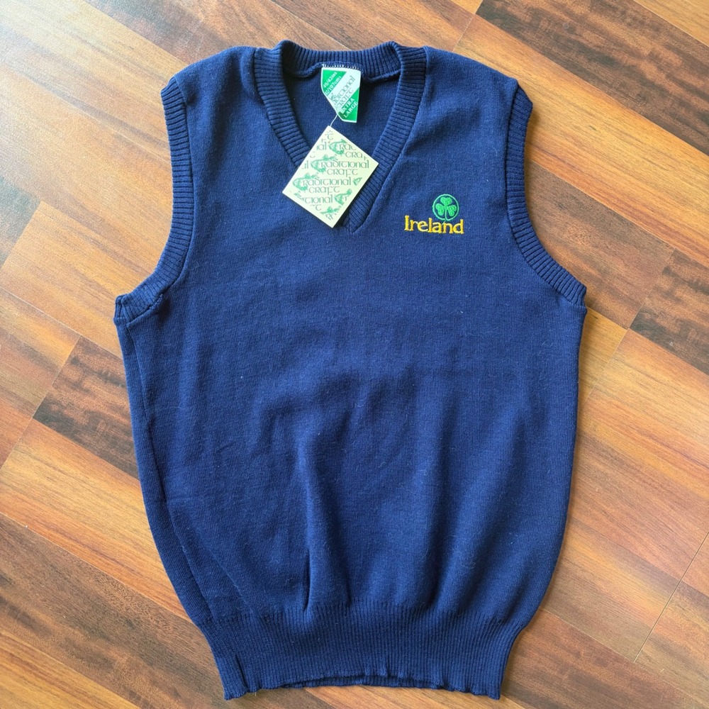 Traditional Craft Ireland Mens Navy Blue V-Neck Shamrock Sweater Vest‎ XL NWT
